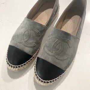 CHANEL Suede Espadrilles Grey/Black Size 39